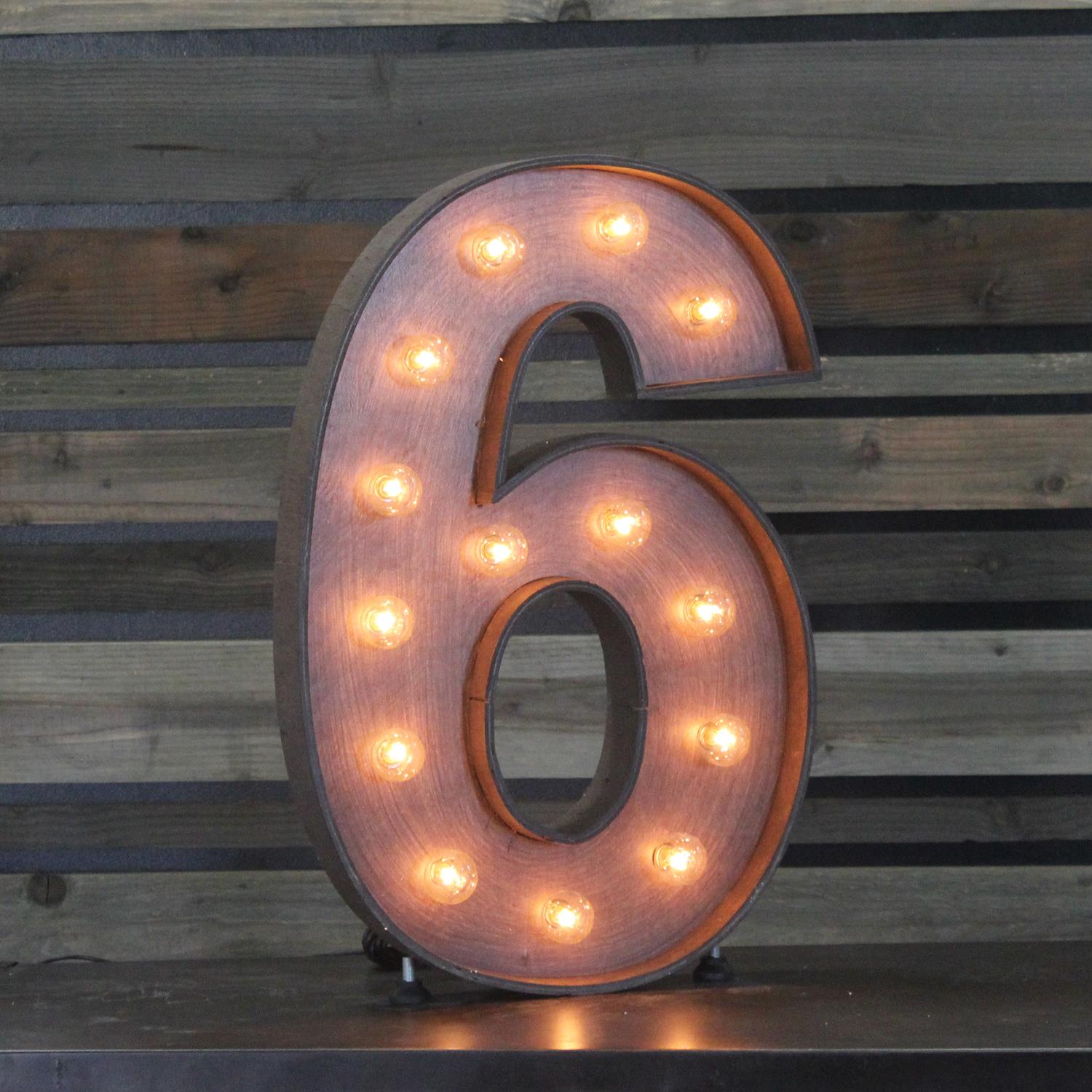 Edison Marquee Number - "6" | Town & Country Event Rentals
